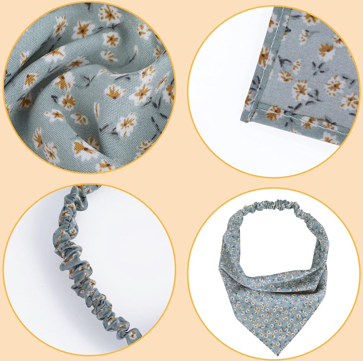 Foulard élastique Imprimé Lot De 6 Bandanas Bohème Fleuris - Bandeaux Élastiques Mousseline Pour Cheveux Femmes Bandeau Cheveux Femme