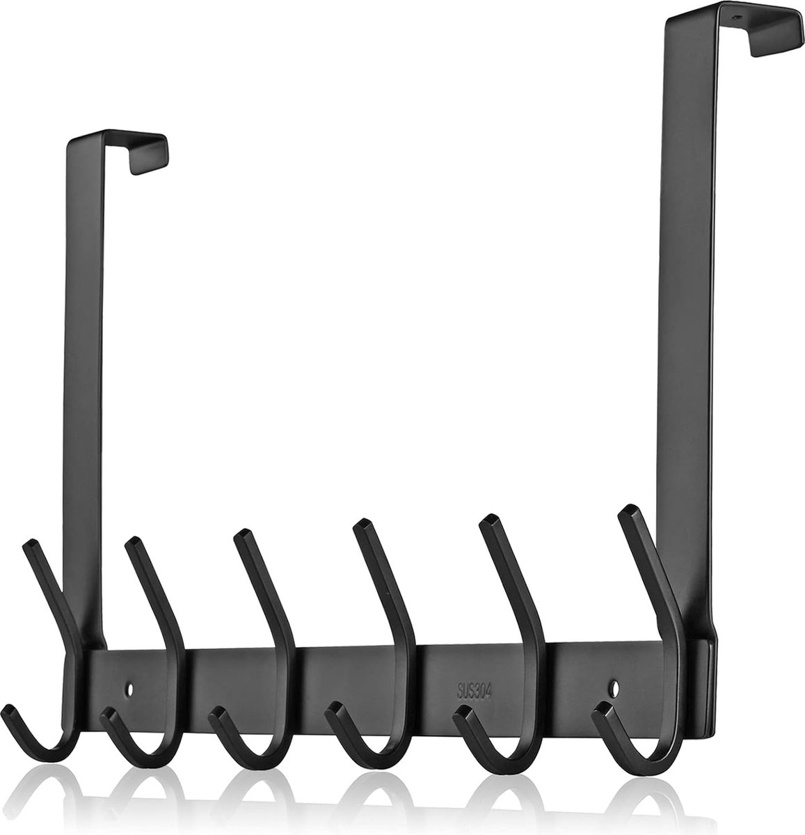 Unyqoos Deurkapstok met 12 haken, Deurhaken, Roestvrijstalen kledinghaak, Deurhaakrail voor keuken, badkamer, gang en slaapkamer (Mat Zwart, Tot 2.1 cm Deurinkorting)