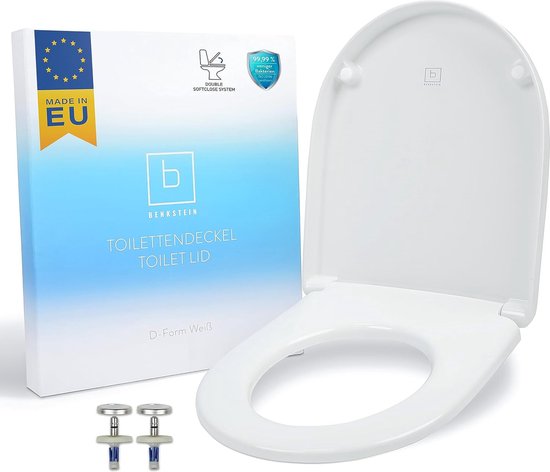 Premium WC-Deksel Antibacterieel D-Vorm Wit - WC-Deksel met Quick-Release-Functie en Softclose-Mechanisme - WC-Bril Duroplast Roestvrij Staal - Toiletbrillen Toiletdeksel - Toiletbril D-Vorm