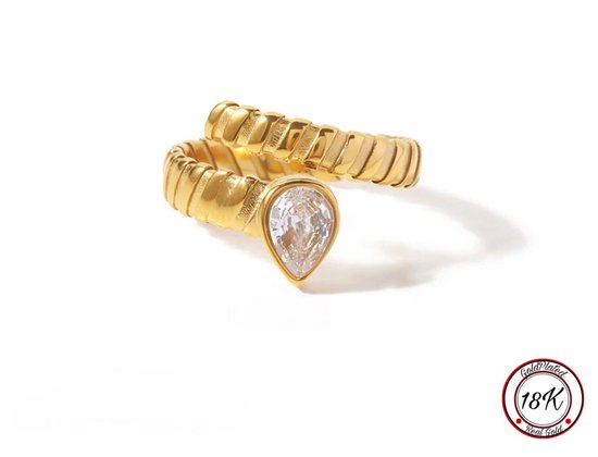 Soraro Witte Slang Ring | 18K Goldplated | Goudkleurig | Wit | Elegante Ring | Zirkonia | Dames Ring | Klemring | Vrouwen Cadeau | Moederdag | Moederdag cadeau