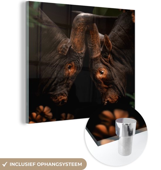 MuchoWow® Glasschilderij 20x20 cm - Schilderij acrylglas - Dieren - Jungle - Koeien - Foto op glas - Schilderijen