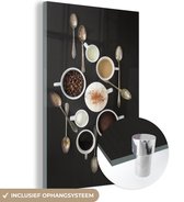 MuchoWow® Glasschilderij 40x60 cm - Schilderij acrylglas - Een bovenaanzicht van de ingrediënten van koffie - Foto op glas - Schilderijen
