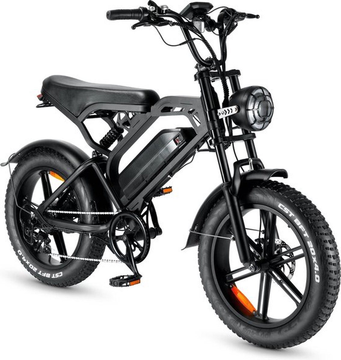 Kick&Move - V20 - 2024 model - Hydraulische remmen - Zwart - Elektrische Fatbike - Fatbikes - E-Bike - 25 km/u - 250W - 7 Versnellingen - Compleet met kettingslot + telefoonhouder + voetsteunen achter