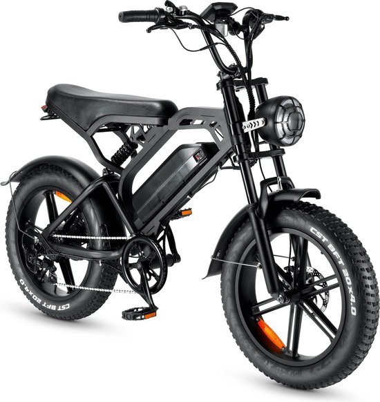 Kick&Move - V20 Pro Model - 2024 model - Zwart - Elektrische Fatbike - Fatbikes - E-Bike - 25 km/u - 250W - 7 Versnellingen - Compleet met kettingslot + telefoonhouder + voetsteunen achter