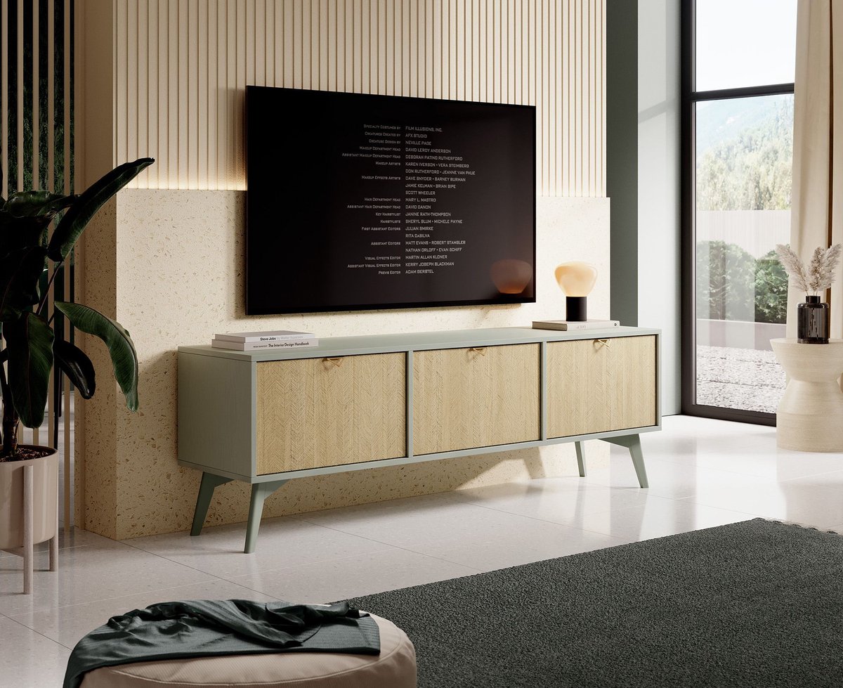 MEUBELLA TV-Meubel Essence - Groen - Licht eiken - 158 cm Bruin|Groen