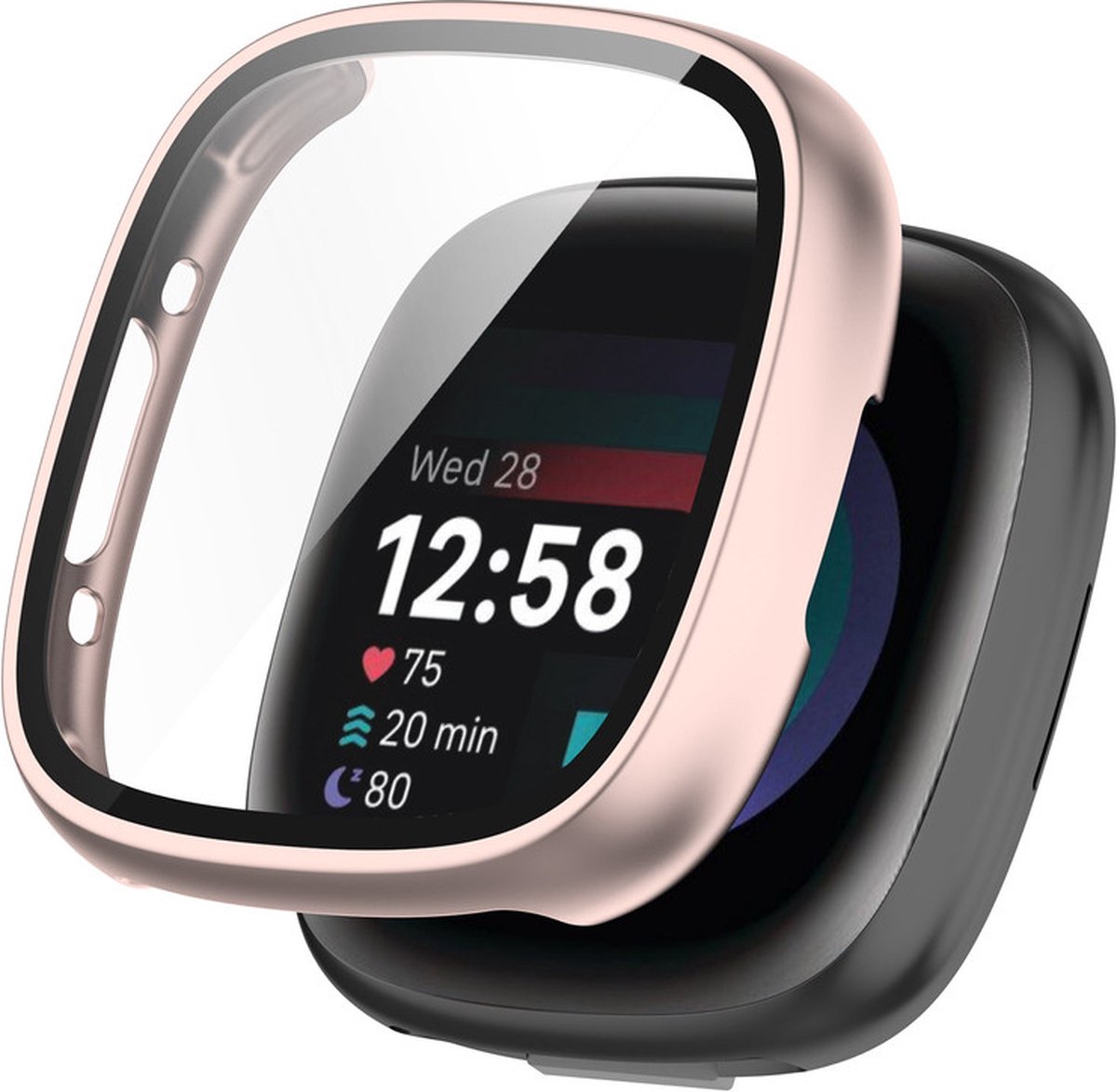 Watch case screenprotector - hoesje - geschikt voor Fitbit Versa 4 - rosegoud