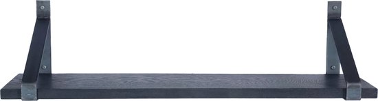 GoudmetHout - Massief eiken wandplank - 220 x 20 cm - Zwart Eiken - Inclusief industriële plankdragers Geen Coating - lange boekenplank
