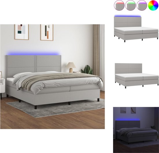 vidaXL Bed LED Strip - Boxspring 203x200x118/128 cm - Lichtgrijs - Bed