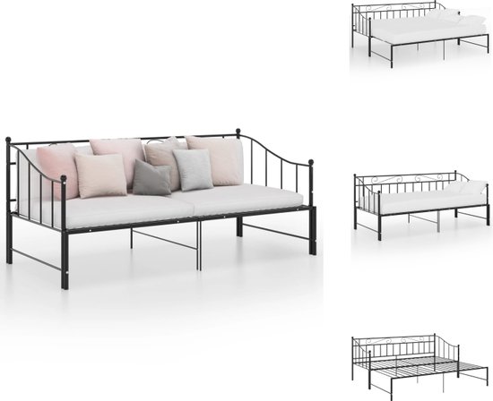 vidaXL Bedbank vidaXL Gepoedercoat Metaal Bed - 206.5 x 185 x 89.5 cm - Zwart - Bed