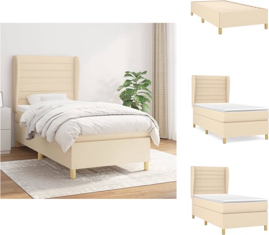 vidaXL Boxspringbed - Comfort - Bed - 193 x 93 x 118/128 cm - Crème - Stof - Pocketveringmatras - Bed