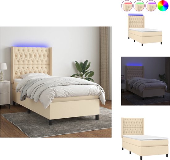 vidaXL Boxspring LED - Bed met Matras 90x190 - Verstelbaar Hoofdbord - Kleurrijke LED-verlichting - Pocketvering Matras - Huidvriendelijk Topmatras - Gratis Montagehandleiding - Bed