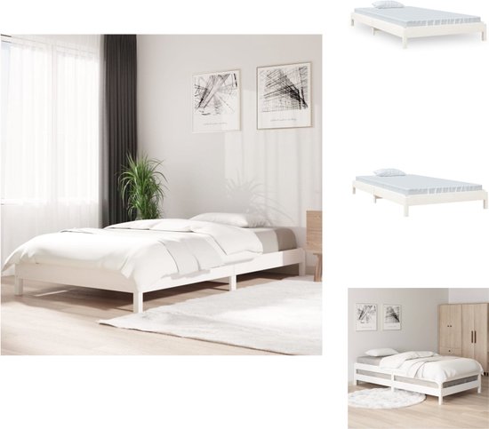 vidaXL Stapelbaar Bed - Massief Grenenhout - Wit - 206.5 x 106.5 x 22 cm - Geschikt voor 100 x 200 cm Matras - Bed