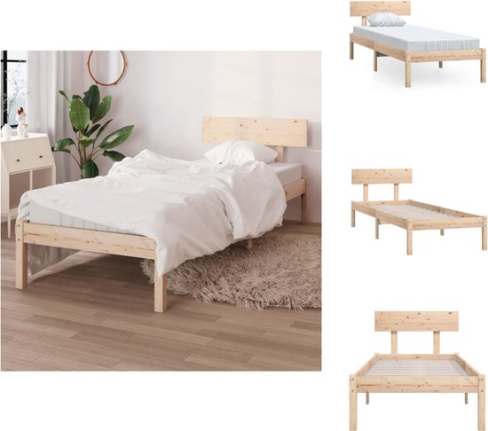 vidaXL Cadre de lit Basic 1 personne - 90x200 cm - Bois de pin Massief - Tête de lit incluse - Assemblage requis - Lit