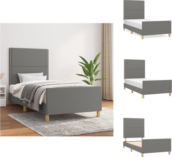 vidaXL Bedframe Donkergrijs - 203 x 103 x 118/128 cm - Verstelbaar hoofdeinde - Multiplex lattenbodem - Comfortabele ondersteuning - Inclusief hoofd- en voeteneind - vidaXL - Bed