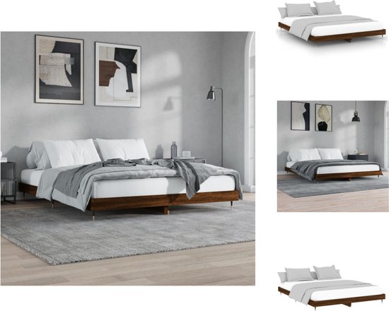 vidaXL Bedframe - Bruineiken - 203 x 203 x 20 cm - Hoge kwaliteit bewerkt hout - Metalen poten - Multiplex lattenbodem - Montage vereist - Bed
