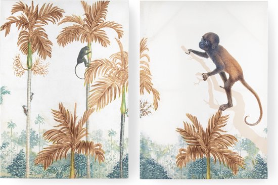 Art for the Home - Schilderij Set - Aapjes in de jungle - 2x 50x70 cm