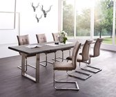 Massief houten tafel Live-Edge acacia platina 300x100 top 5,5cm smal frame boomtafel