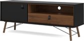 Meuble TV Rye 1 porte, 1 tiroir noir mat, décor noyer.