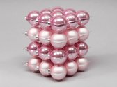 Powder Pink Combi Kerstballen - Cb. 36 Glasballen/cap Powder Pink Combi 57mm