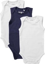 Dirkje Unisex Set(3delig) Rompers Mouwloos Wit Blauw - Maat 62/68