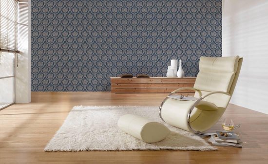 BAROK ORNAMENTEN BEHANG - Beige Blauw Creme Metallic - AS Creation Paradise Garden
