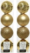 8x Licht gouden kunststof kerstballen 10 cm - Mix - Onbreekbare plastic kerstballen - Kerstboomversiering licht goud