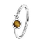 Lucardi Dames Ring met hanger tiger eye - Ring - Cadeau - Staal - Zilverkleurig