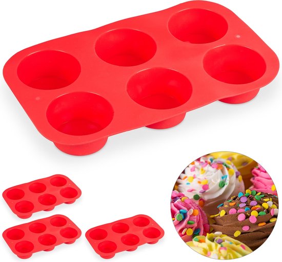 Relaxdays 4x muffin bakvorm - siliconen - muffinvorm - cupcake vormpjes -  voor 6 stuks | bol.com