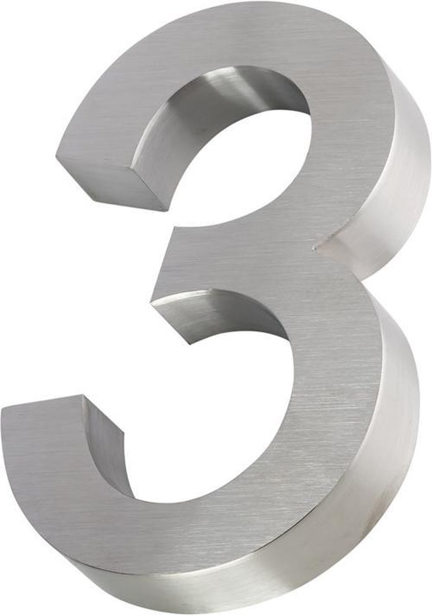 Xaptovi 3D Huisnummer 3 Materiaal: RVS - Hoogte: 20cm - Kleur: RVS