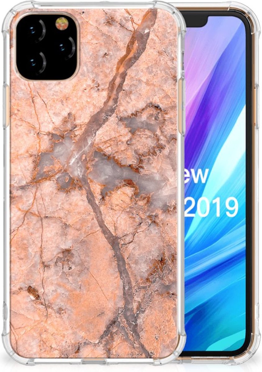Apple iPhone 11 Pro Max Anti-Shock Hoesje Marmer Oranje
