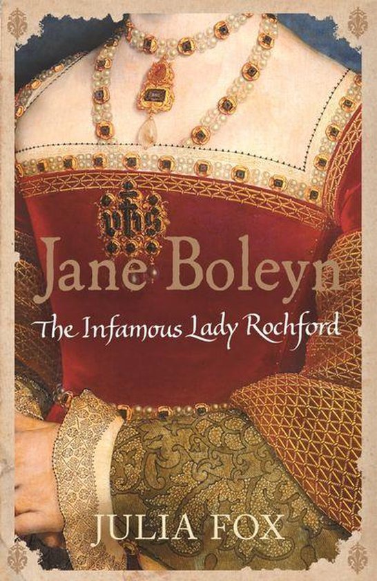 Couverture de livre avec une peinture d'une femme en robe rouge ornée de broderies dorées et de bijoux en perles.