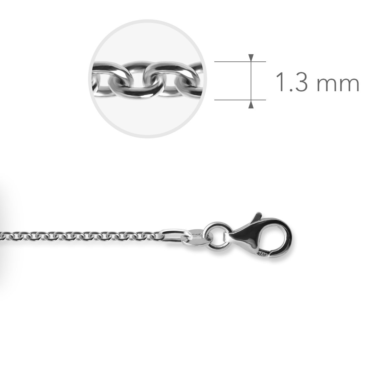 Jewels Inc. - Anker Ketting met Karabijnsluiting - 1.3mm Dik - Lengte 45cm - Gerhodineerd Zilver 925