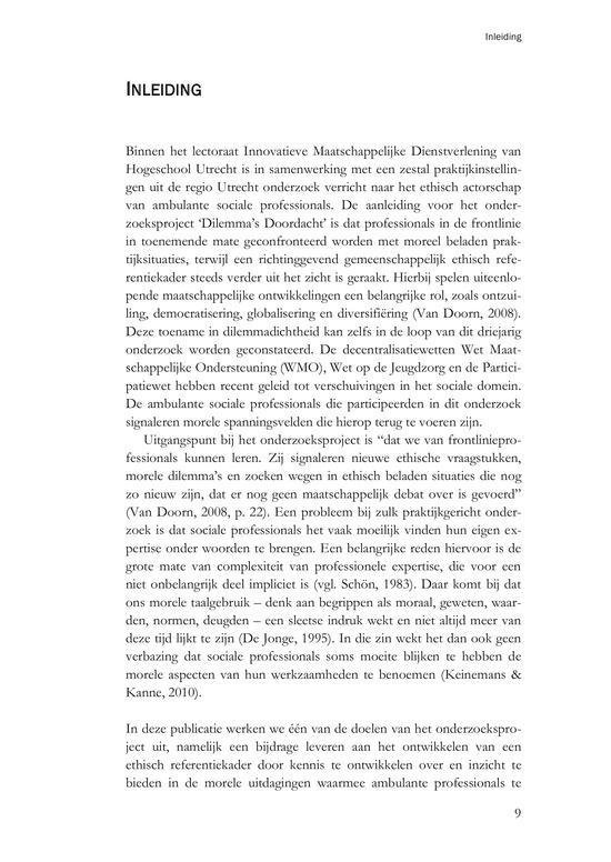 Inleiding met tekst over het onderzoeksprogramma en de ethische dilemma's in het ambulant sociaal werk.