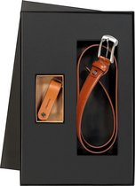 Cadeauset Windmillkey en leren riem Cognac Bruin