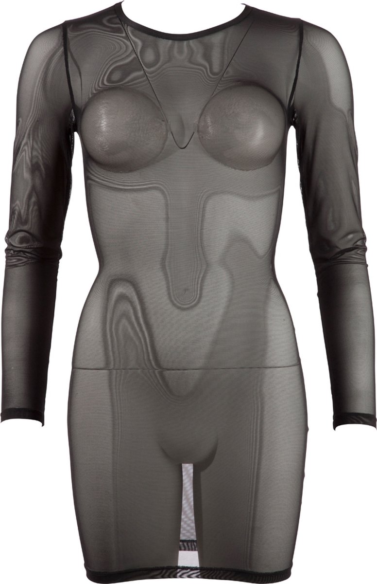 Goedkoopste Cottelli Collection – Sexy Powernet Mini Jurk Doorschijnend met Lange Mouwen Uitzonderlijke Verleiding – Maat XL – Zwart