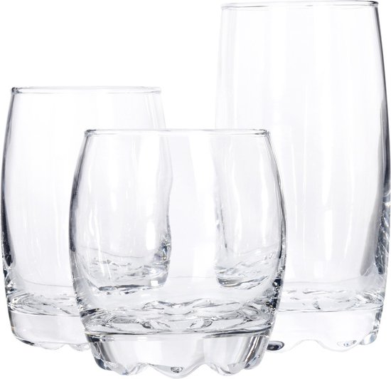 18x drink glazen set verschillende formaten 250/275/375 ml - Merkloos