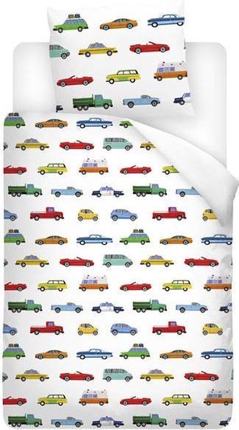 Snoozing Cars Dekbedovertrek - Junior - Flanel - 120x150 cm + 1 kussensloop 60x70 cm - Multi kleur