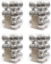 48x Zilveren kunststof kerstballen 6 cm - Mat/glans - Onbreekbare plastic kerstballen - Kerstboomversiering zilver