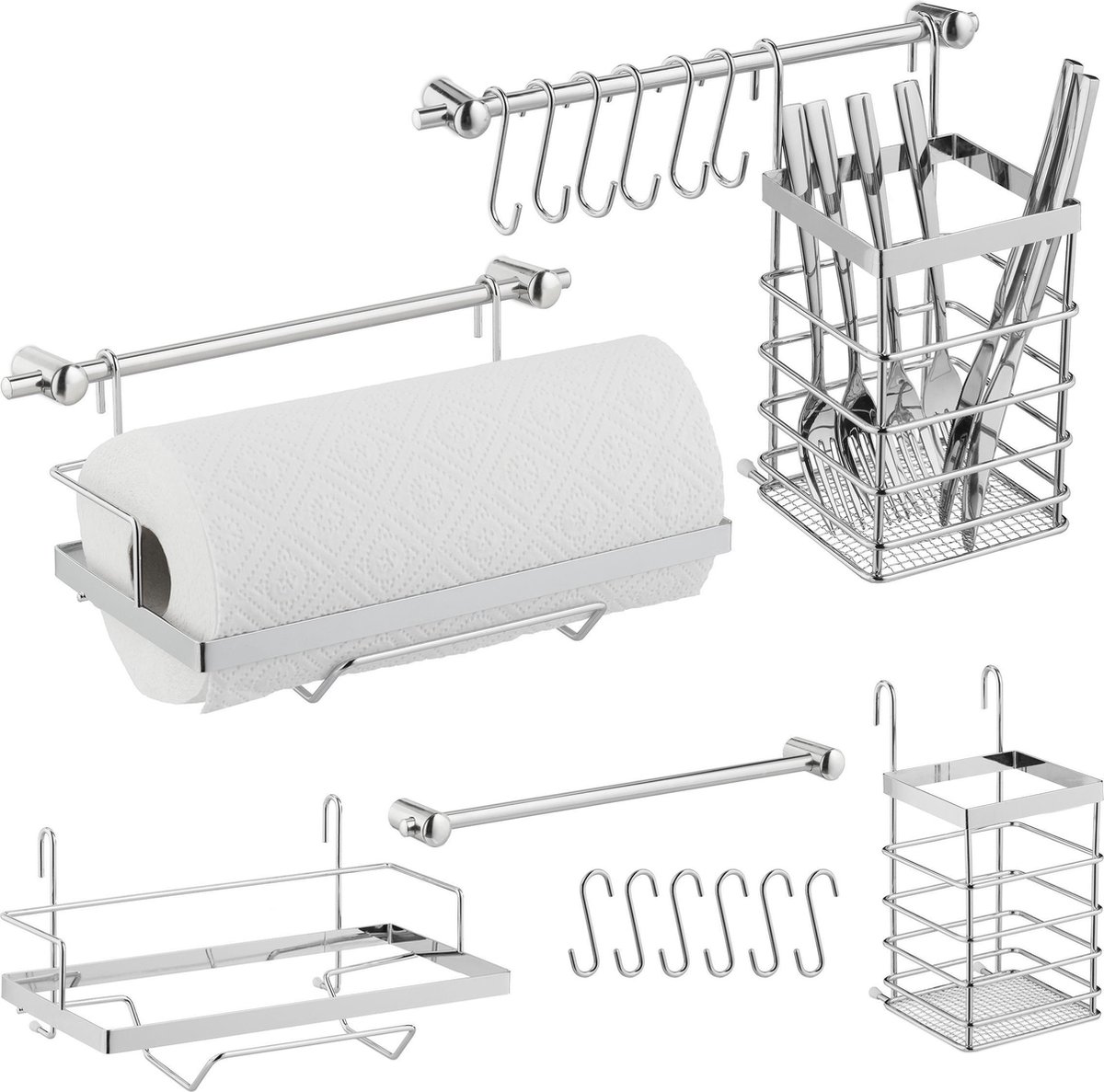 Ensemble 6 Ustensiles De Cuisine En Bambou Avec Support - Spatule, Fourchette, Cuillère - Relaxdays Nature