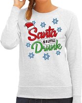 Foute kersttrui / sweater Santa is a little drunk grijs voor dames - kerstkleding / christmas outfit M (38)