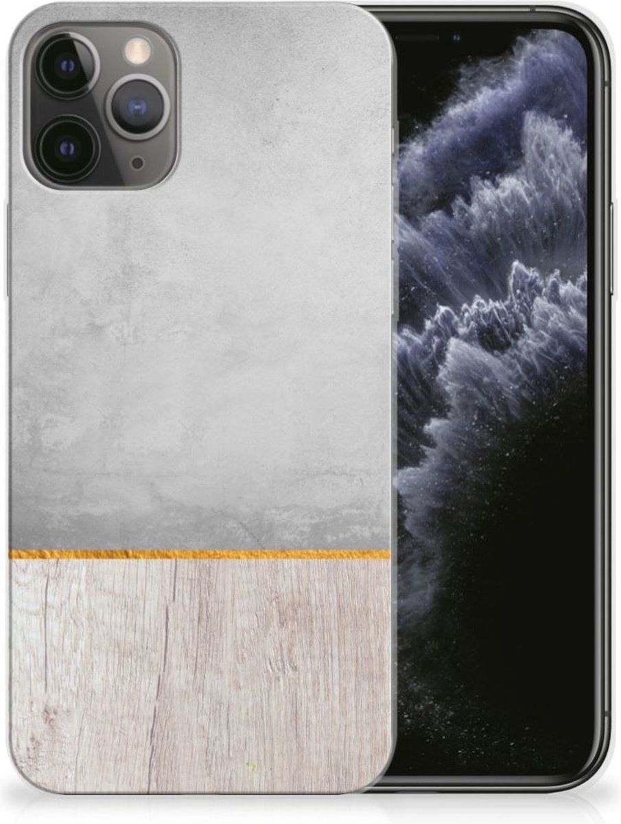 Apple iPhone 11 Pro Bumper Hoesje Wood Concrete