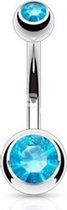 Intieme piercing dubbel steentje aqua