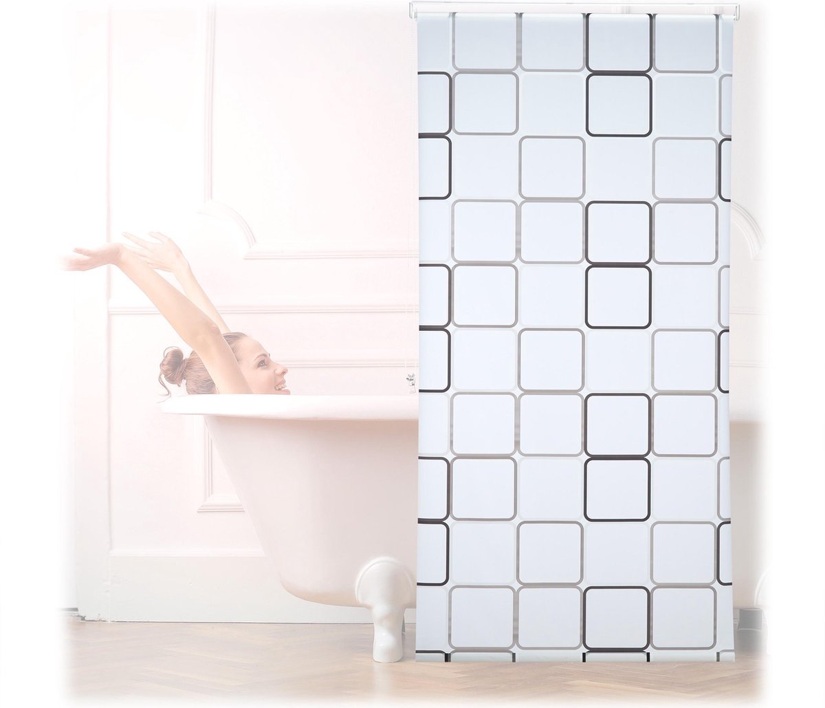 Relaxdays doucherolgordijn vierkant - douchegordijn met rolsysteem - retro design - 100x240cm