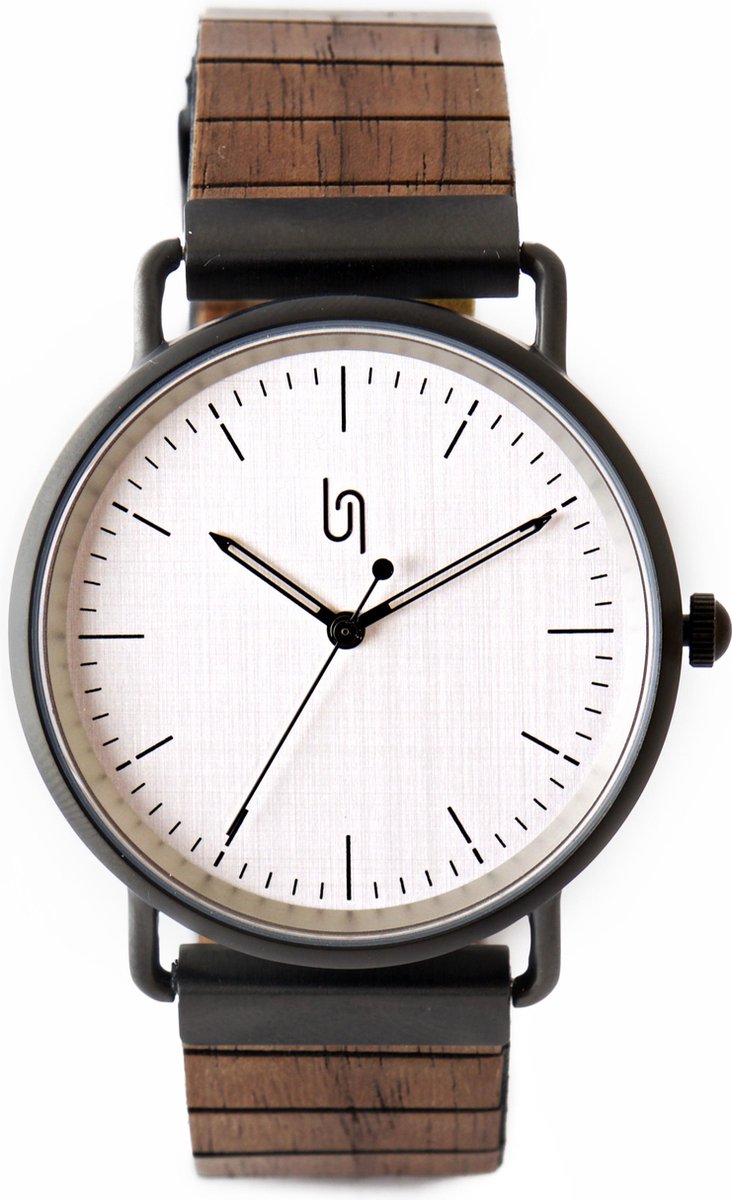 Horloge met houten bandje| Brushed Aluminium - Stainless Steel - Hout| Urban Jungle