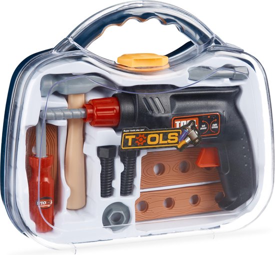 bol.com | relaxdays gereedschapskoffer kinderen - speelgoed gereedschap -  boormachine - hamer