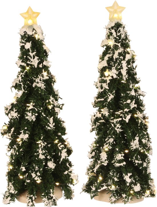 Luville - Snowy Conifer with lights battery operated 2 pieces - Kersthuisjes & Kerstdorpen