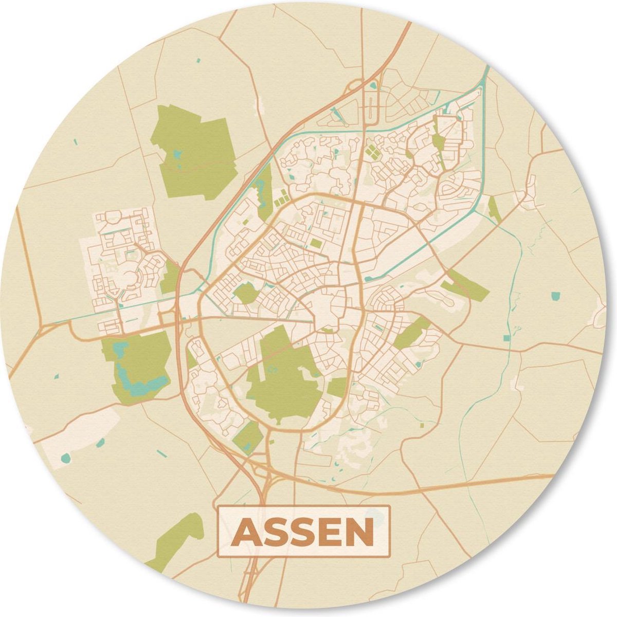Muismat rond 40x40 cm - Mousepad Stadskaart - Assen - Vintage - Ronde muismatten