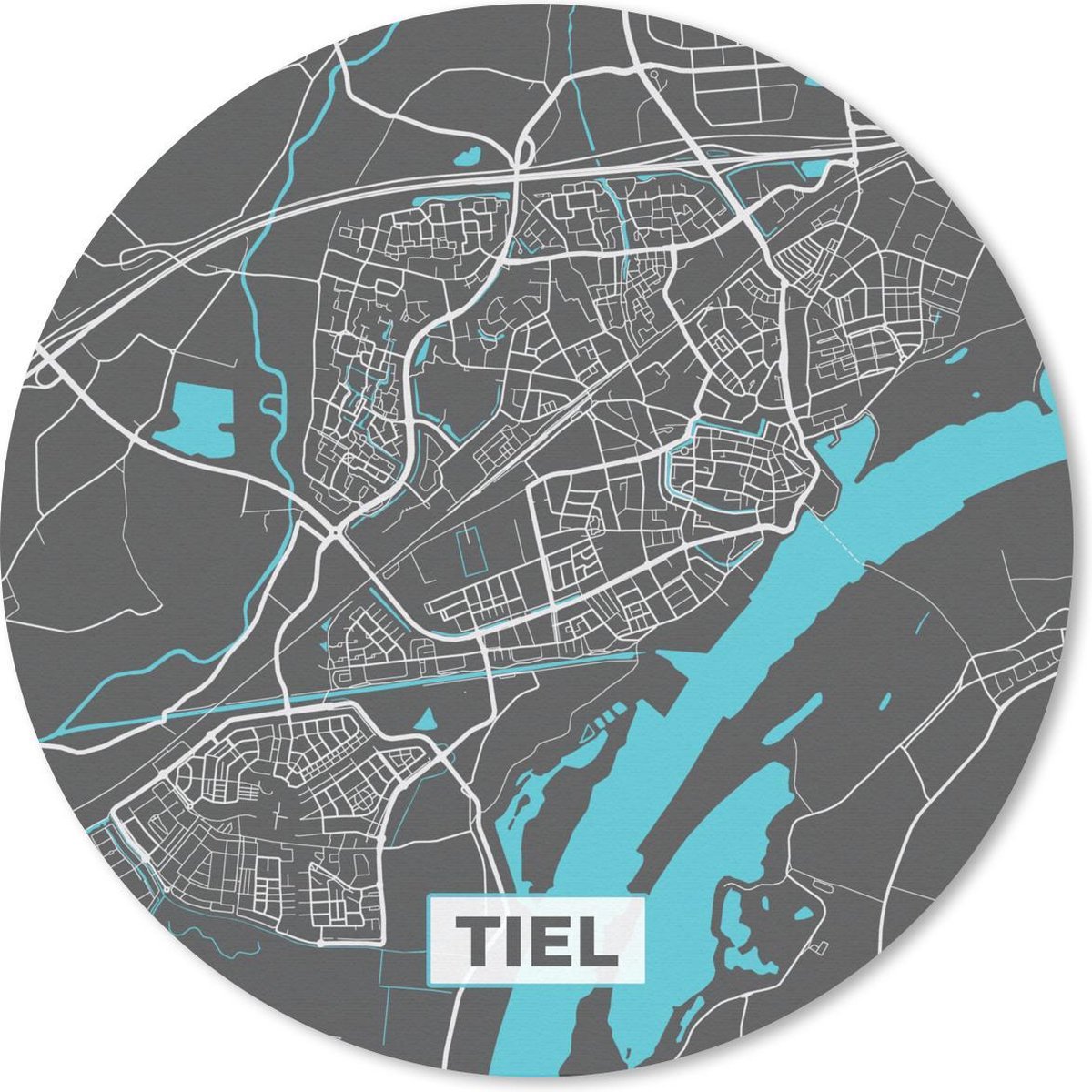 Muismat rond 40x40 cm - Mousepad Plattegrond - Tiel - Grijs - Blauw - Ronde muismatten - Stadskaart
