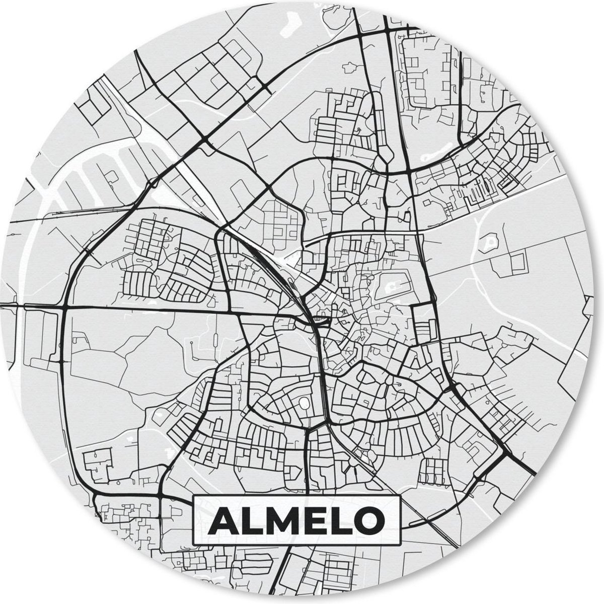Muismat rond 40x40 cm - Mousepad Stadskaart - Almelo - Grijs - Wit - Ronde muismatten