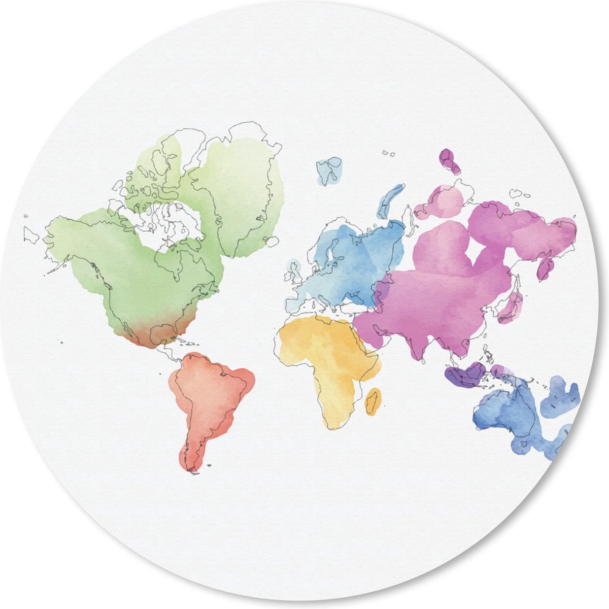 Muismat rond 40x40 cm - Mousepad Moderne wereldkaart in waterverf - Ronde muismatten